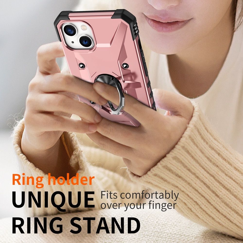 iPhone 15 Case With Ring Holder Made With TPU and PC - Rose Gold