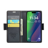 iPhone 15 Plus Case CaseMe 023 RFID Anti-theft PU Leather - Black