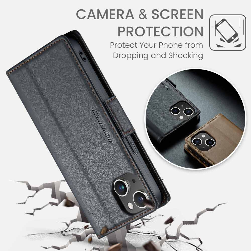 iPhone 15 Plus Case CaseMe 023 RFID Anti-theft PU Leather - Black