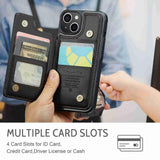 iPhone 15 Plus Case CaseMe C22 With 4 Card Slots RFID Anti-theft - Black
