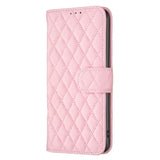 iPhone 15 Plus Case Diamond Lattice Zipper Wallet - Pink