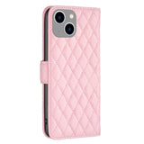 iPhone 15 Plus Case Diamond Lattice Zipper Wallet - Pink