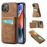 iPhone 15 Plus Case Fierre Shann With 5 card slots - Brown