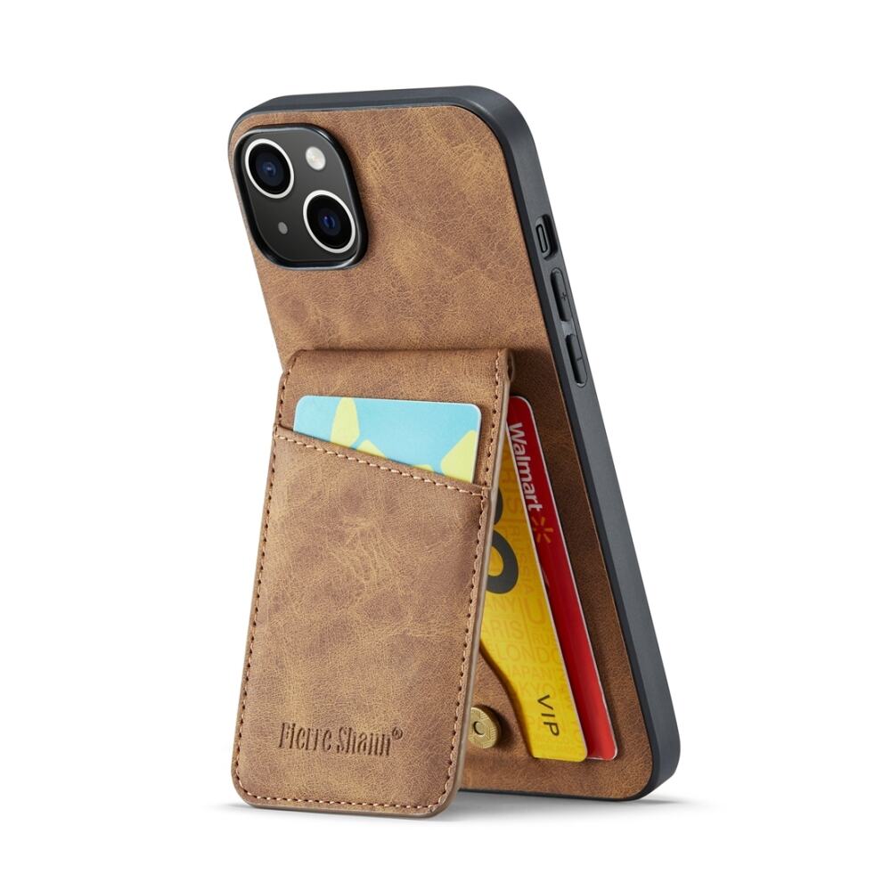 iPhone 15 Plus Case Fierre Shann With 5 card slots - Brown