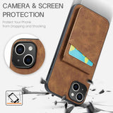 iPhone 15 Plus Case Fierre Shann With 5 card slots - Brown