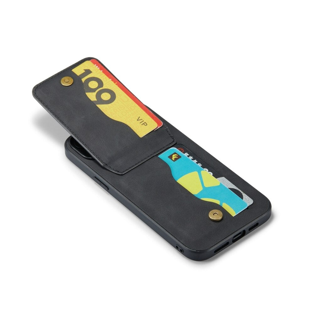 iPhone 15 Plus Case Fierre Shann With Five Card Slots - Black