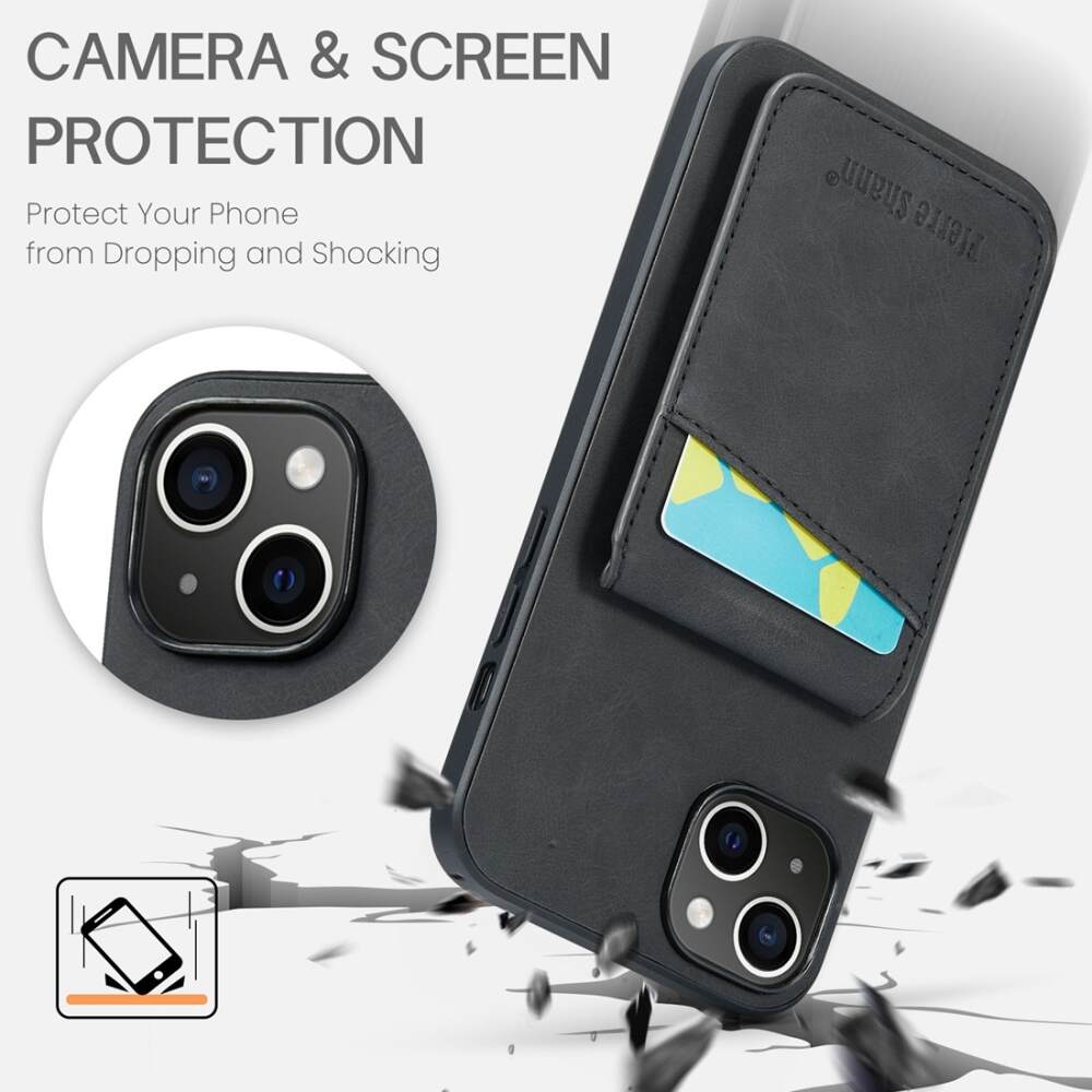iPhone 15 Plus Case Fierre Shann With Five Card Slots - Black