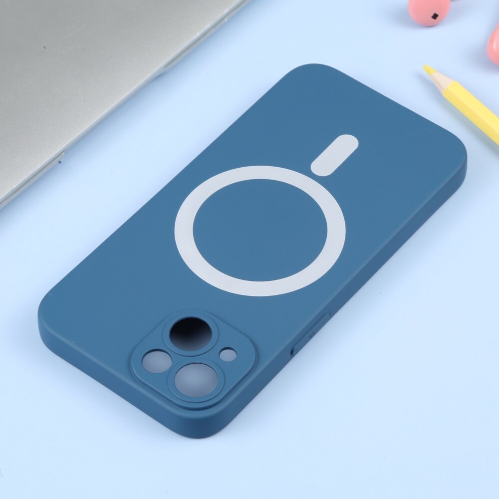 iPhone 15 Plus Case MagSafe Magnetic Ring Made With Silicone - Blue