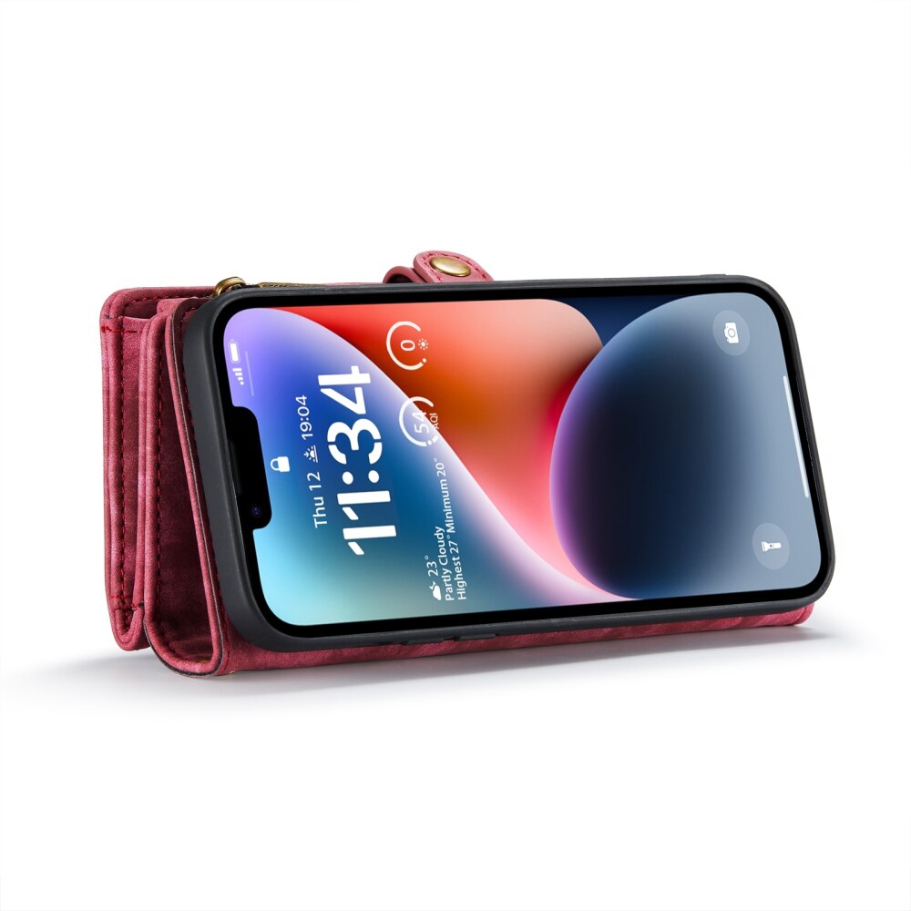 iPhone 15 Plus Case Multi-slot Detachable Protective Wallet - Red