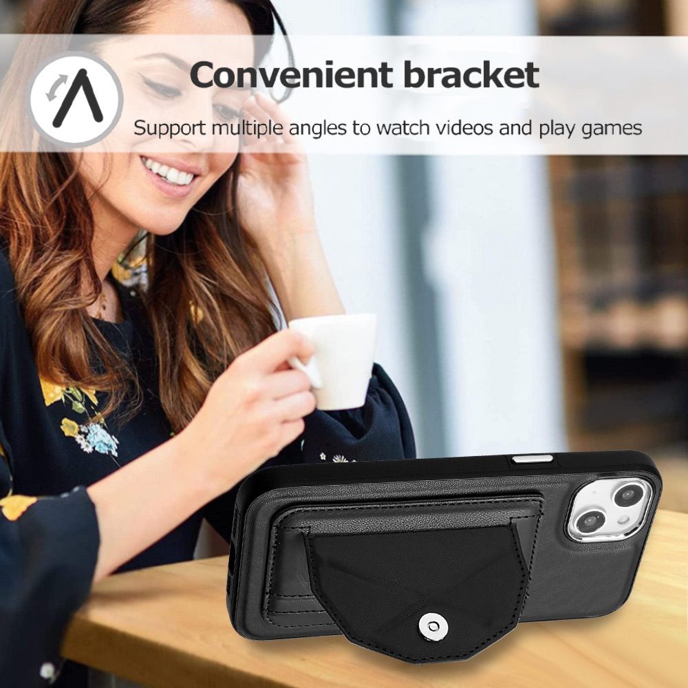 iPhone 15 Plus Case PU Leather with Two Card Slots - Black