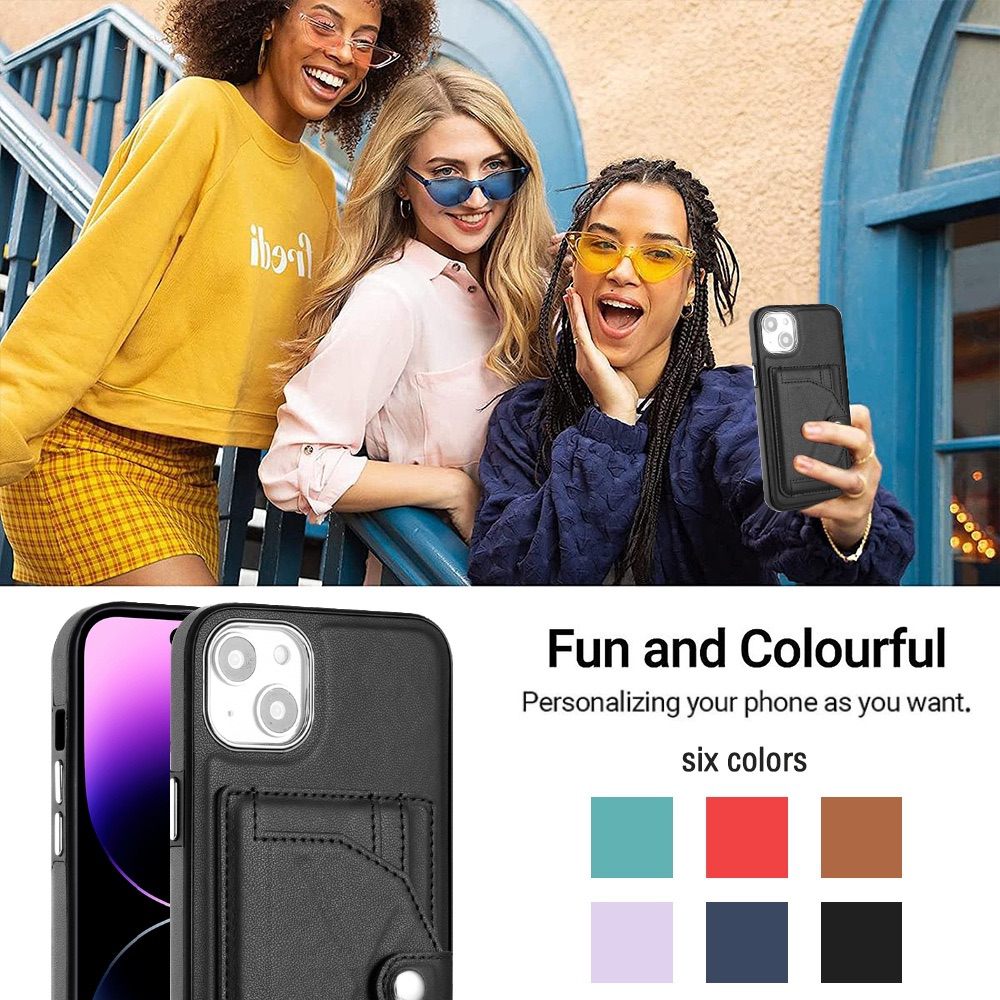iPhone 15 Plus Case PU Leather with Two Card Slots - Black