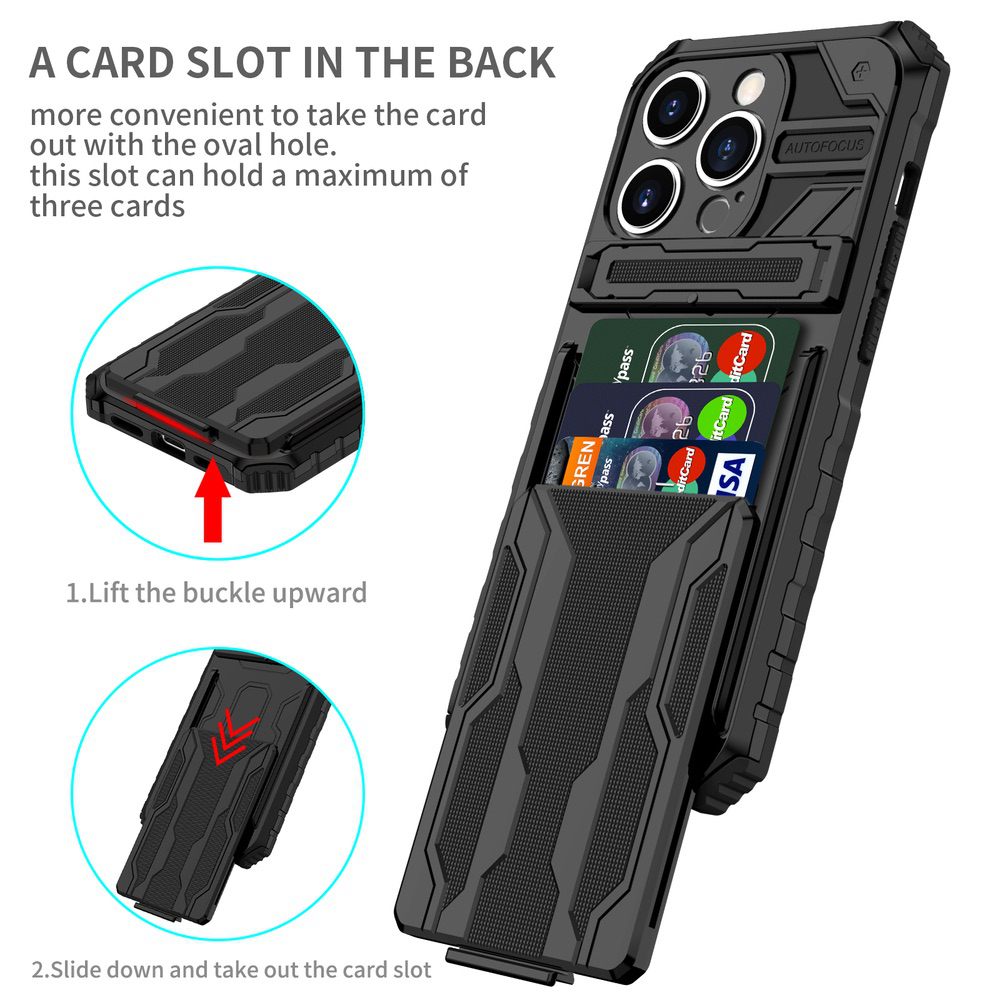 iPhone 15 Pro Case Armor Card Wallet With Kickstand - Black