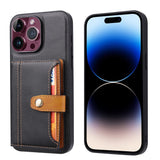 iPhone 15 Pro Case Calfskin Texture PU Leather with 5 Card Slots - Black