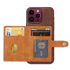 iPhone 15 Pro Case Calfskin Texture PU Leather with 5 Card Slots - Red