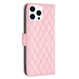 iPhone 15 Pro Case Diamond Lattice Zipper Wallet - Pink