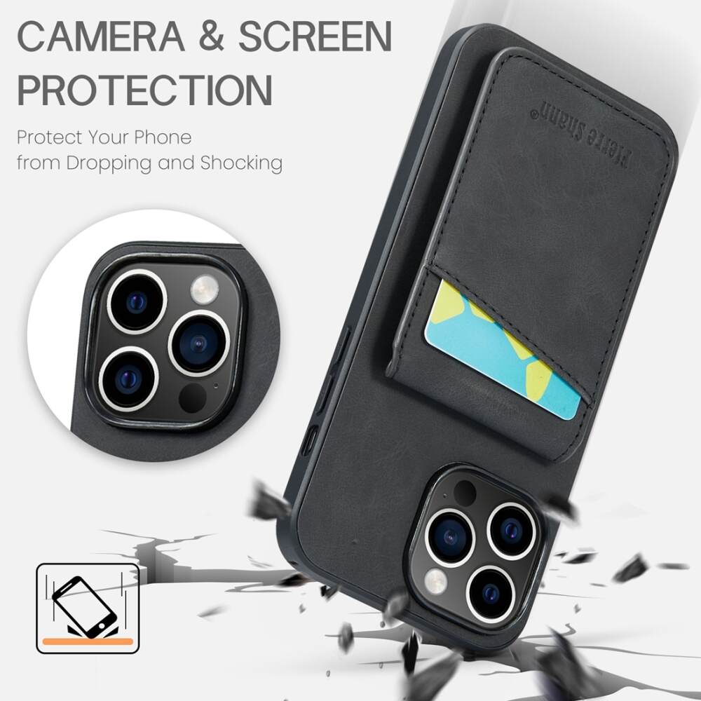 iPhone 15 Pro Case Fierre Shann With Five card slots - Black