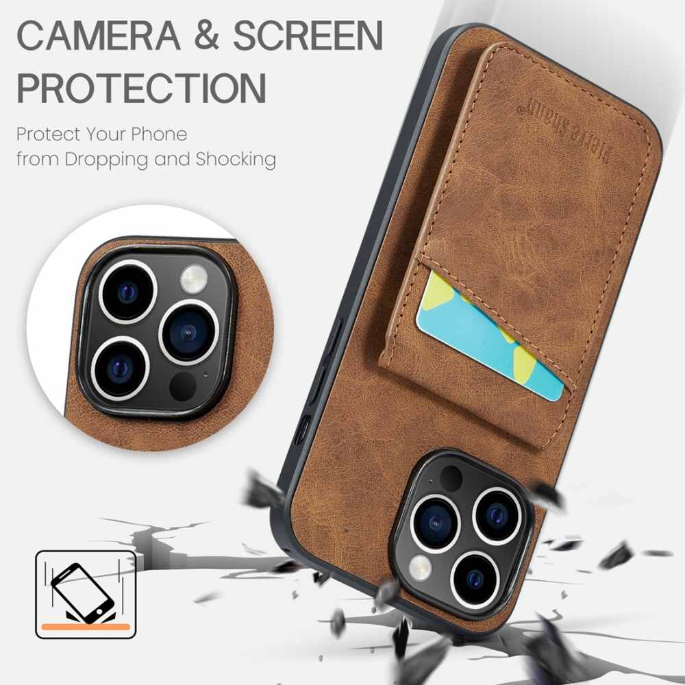 iPhone 15 Pro Case Fierre Shann With Five card slots - Brown