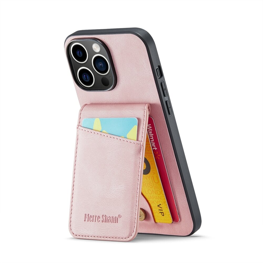 iPhone 15 Pro Case Fierre Shann With 5 Card Slots - Pink