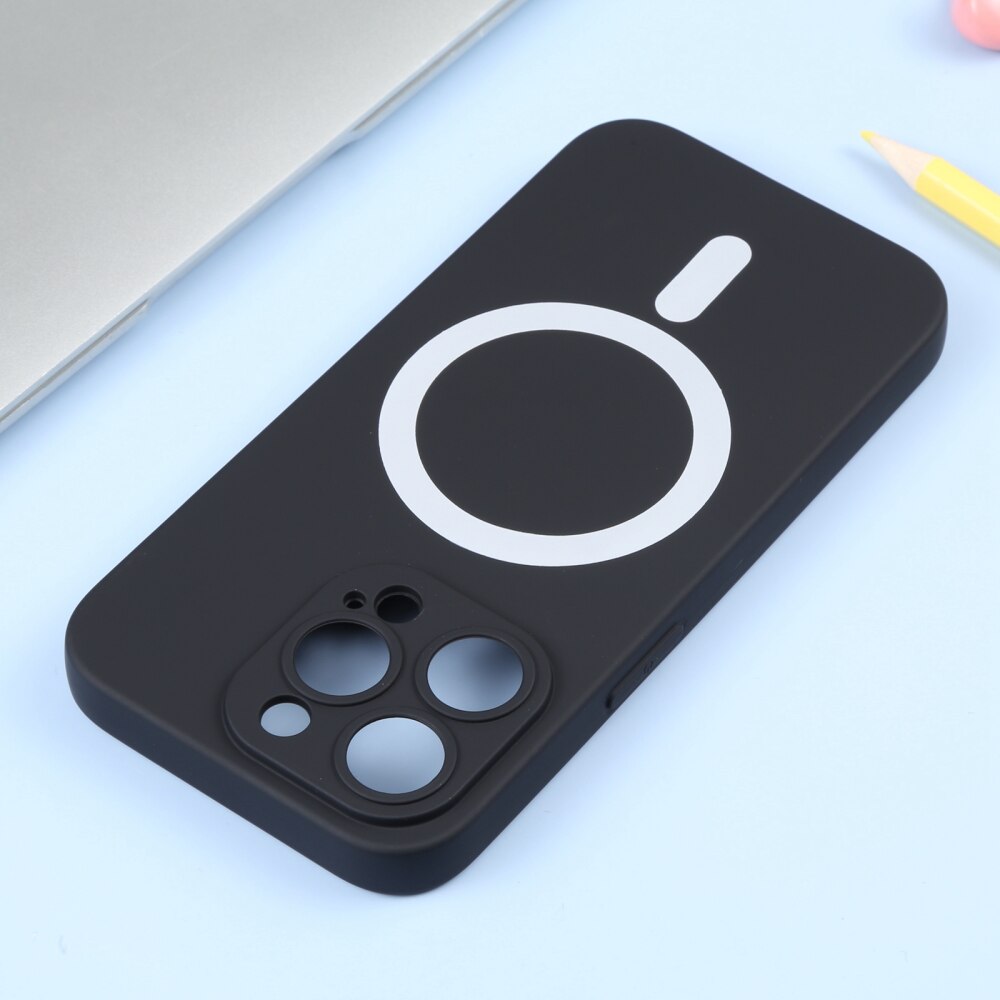iPhone 15 Pro Case MagSafe Magnetic Ring Made With Silicone - Black