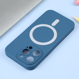 iPhone 15 Pro Case MagSafe Magnetic Ring Made With Silicone - Blue