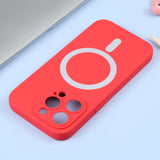 iPhone 15 Pro Case MagSafe Magnetic Ring Made With Silicone - Red