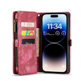 iPhone 15 Pro Case Multi-slot Detachable Protective Wallet - Red