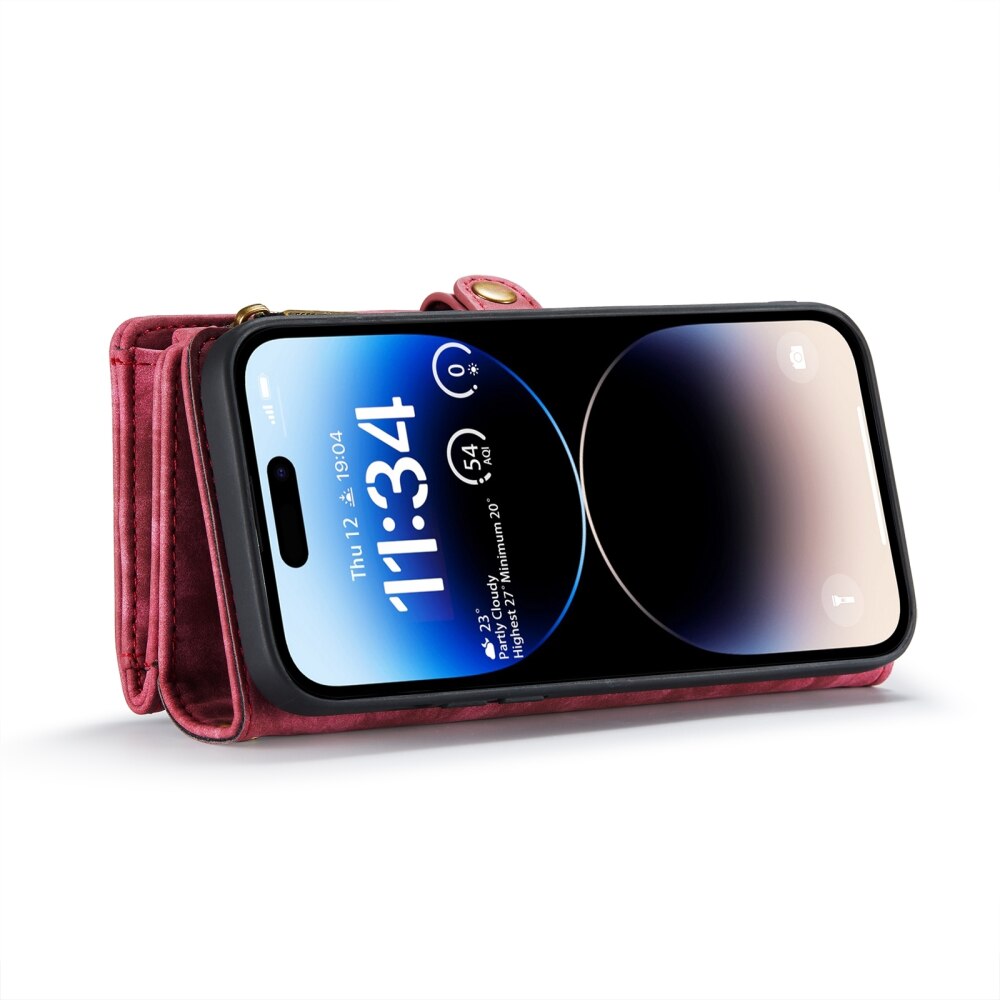 iPhone 15 Pro Case Multi-slot Detachable Protective Wallet - Red