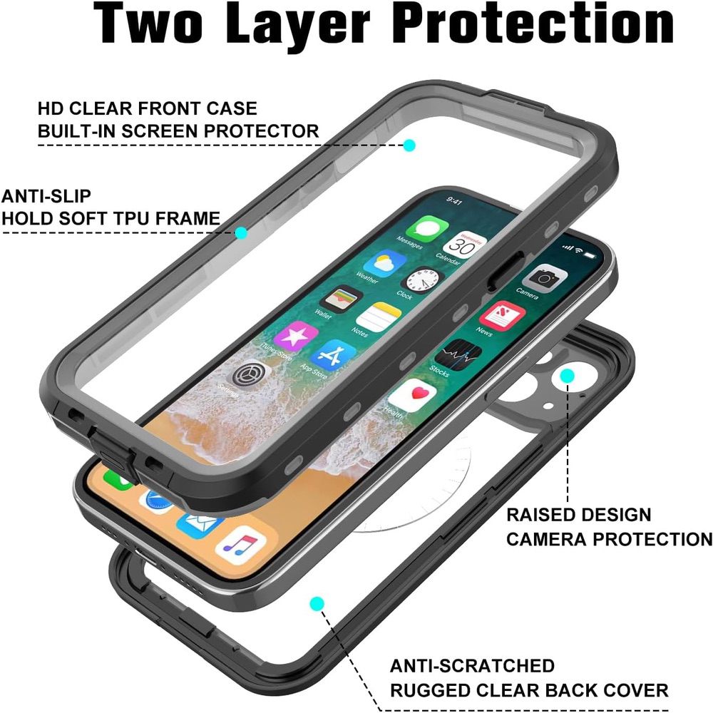 iPhone 15 Pro Case ShellBox IP68 Waterproof Shockproof - Black