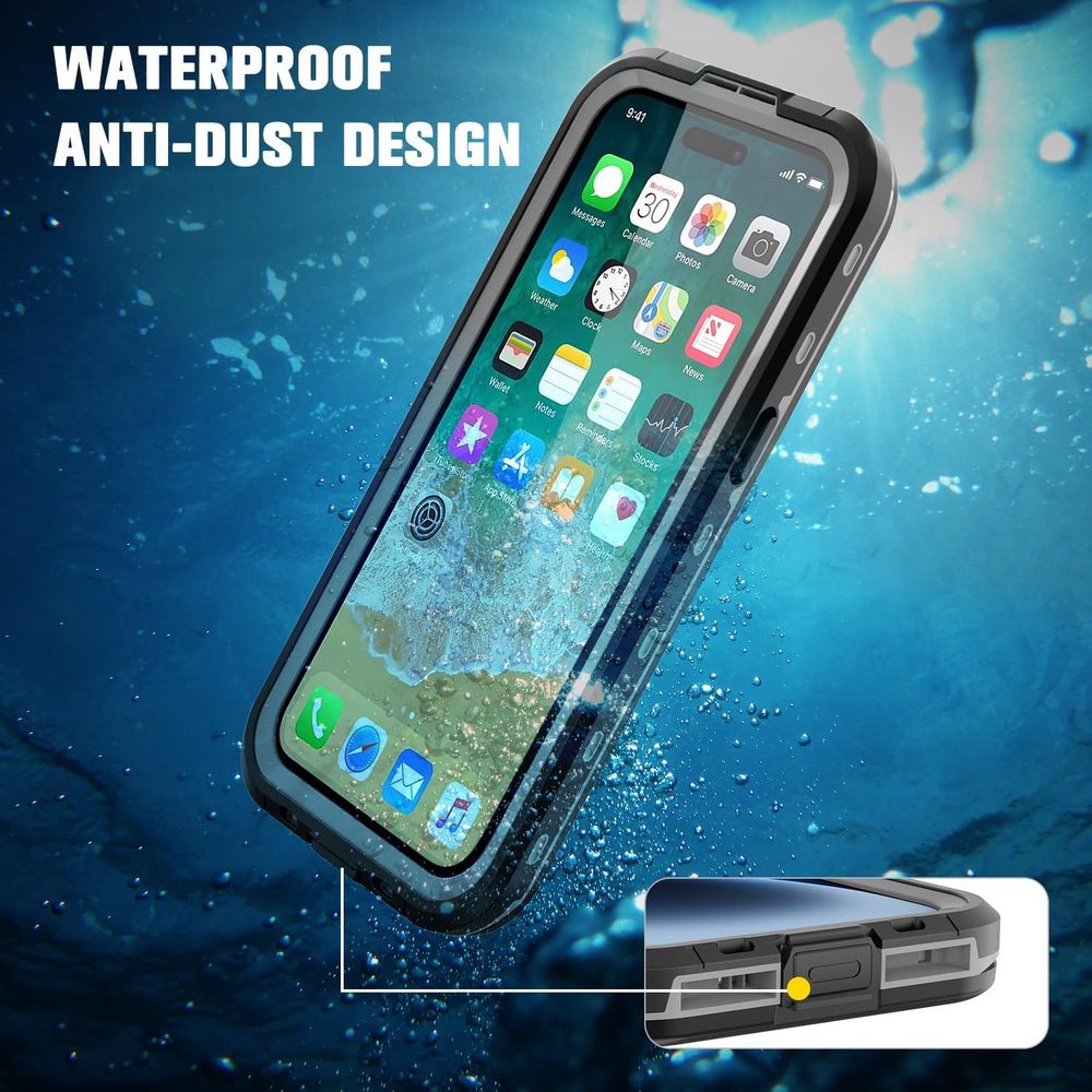 iPhone 15 Pro Case ShellBox IP68 Waterproof Shockproof - Black
