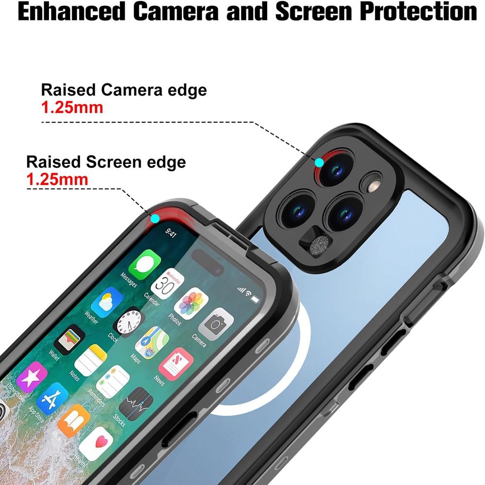 iPhone 15 Pro Case ShellBox IP68 Waterproof Shockproof - Black