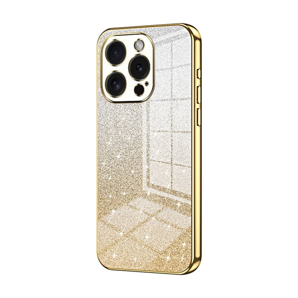 iPhone 15 Pro Case With Gradient Glitter Powder Shockproof - Gold