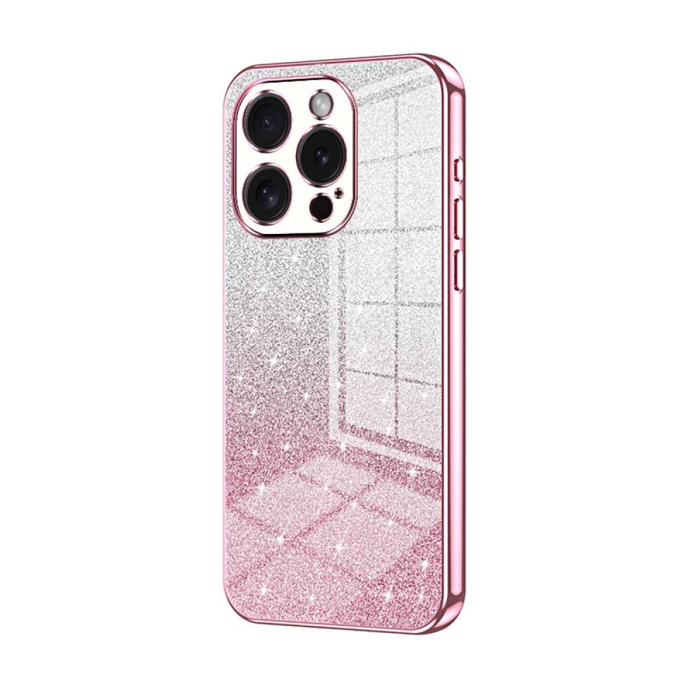 iPhone 15 Pro Case With Gradient Glitter Powder Shockproof - Pink