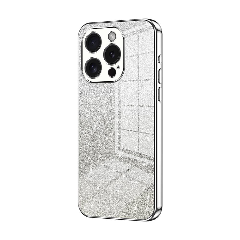 iPhone 15 Pro Case With Gradient Glitter Powder Shockproof - Silver