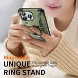 iPhone 15 Pro Case with Metal Ring Holder - Army Green
