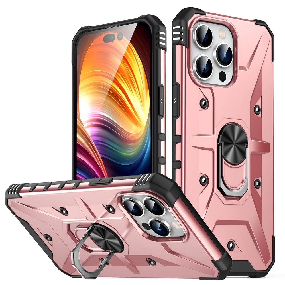 iPhone 15 Pro Case with Metal Ring Holder - Rose Gold