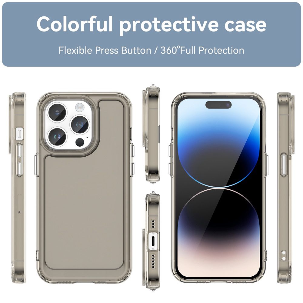 iPhone 15 Pro Max Case Candy Series Shockproof Transparent Grey