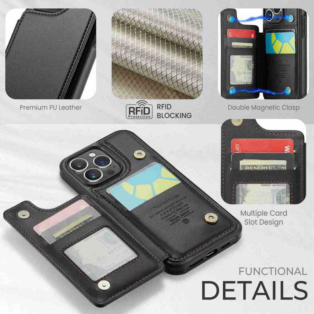 iPhone 15 Pro Max Case CaseMe C22 With 4 Card Slots RFID Anti-theft - Black