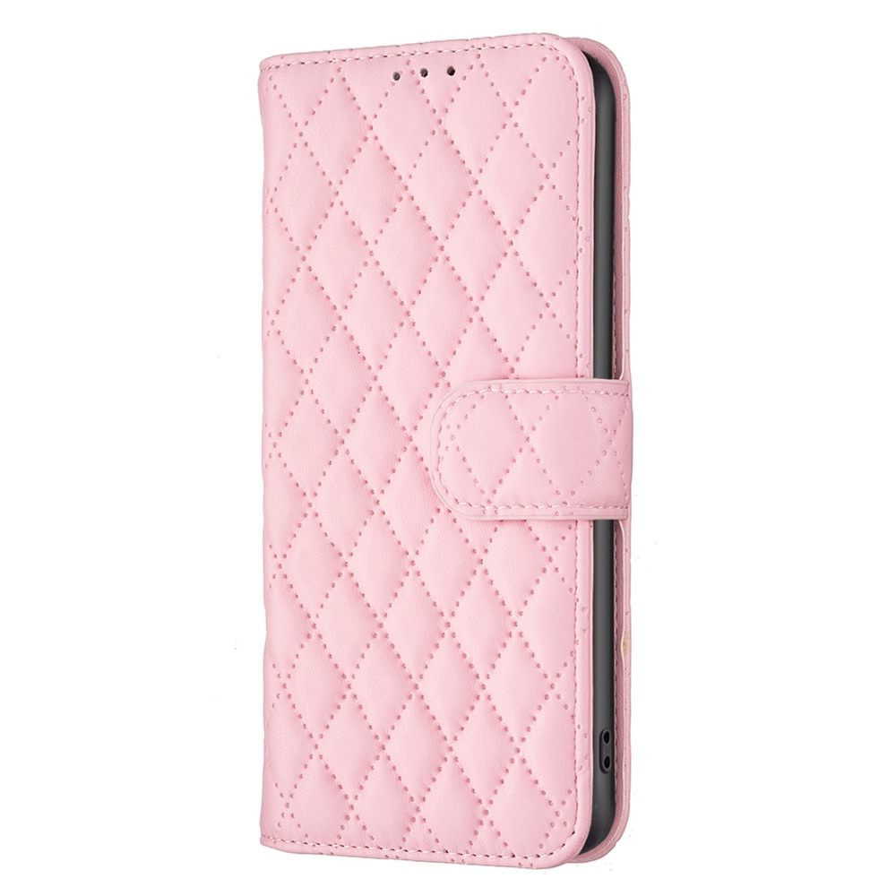 iPhone 15 Pro Max Case Diamond Lattice Zipper Wallet - Pink