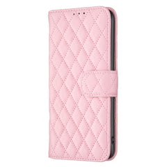 iPhone 15 Pro Max Case Diamond Lattice Zipper Wallet - Pink