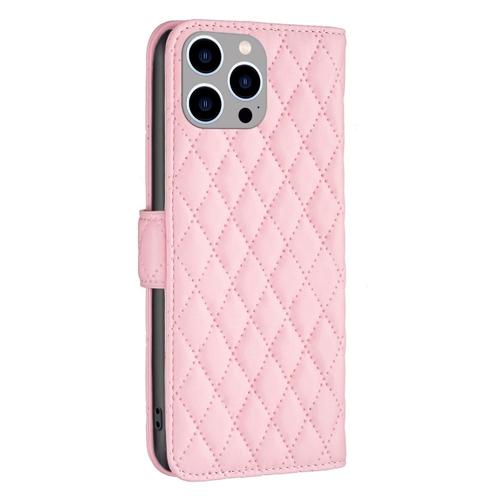 iPhone 15 Pro Max Case Diamond Lattice Zipper Wallet - Pink