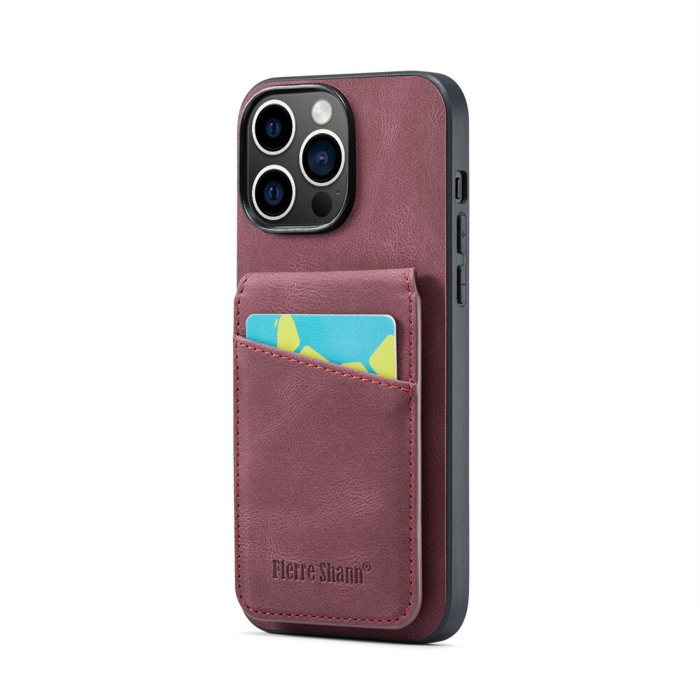 iPhone 15 Pro Max Case Fierre Shann With 5 card slots - Wine Red