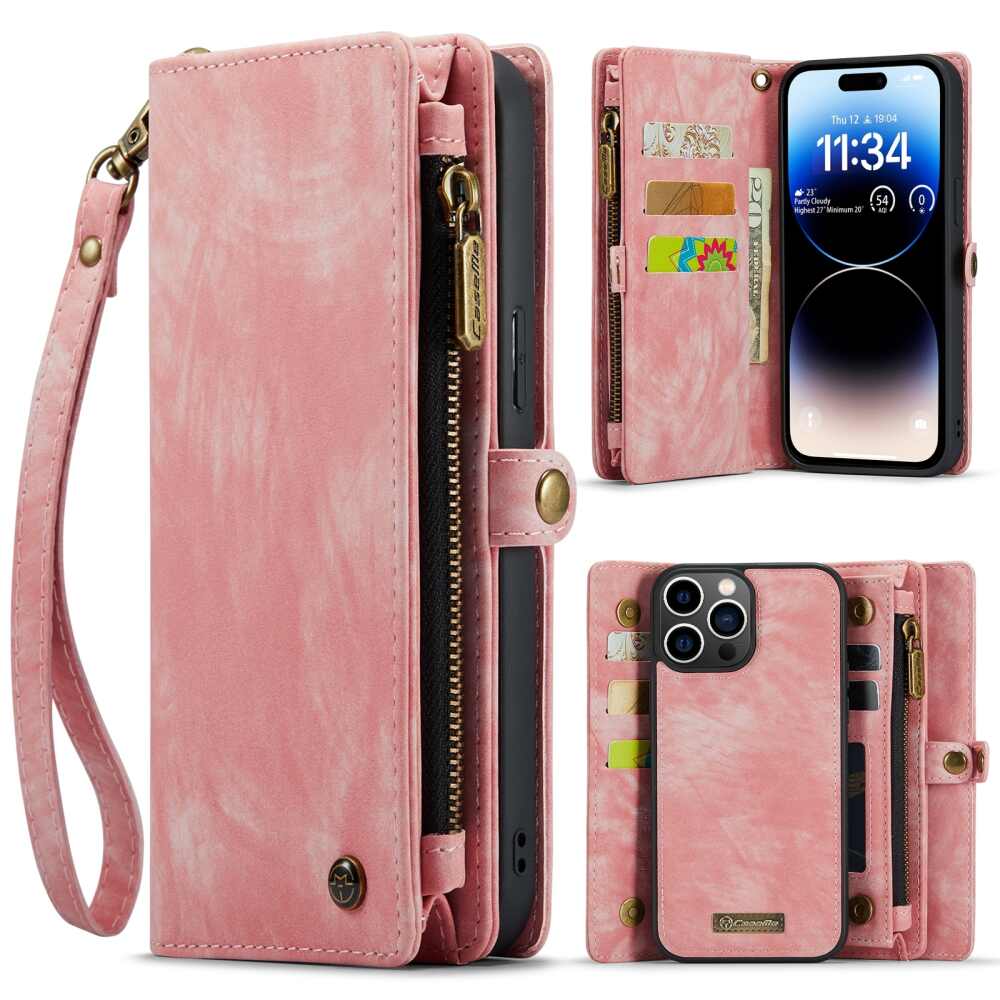 iPhone 15 Pro Max Case Multi-slot Detachable 2-in-1 - Pink
