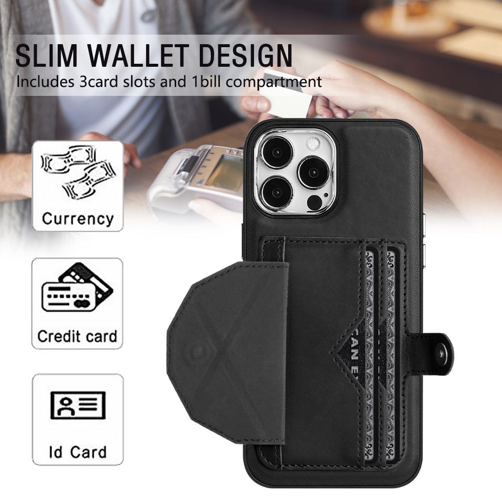 iPhone 15 Pro Max Case PU Leather with Two Card Slots - Black