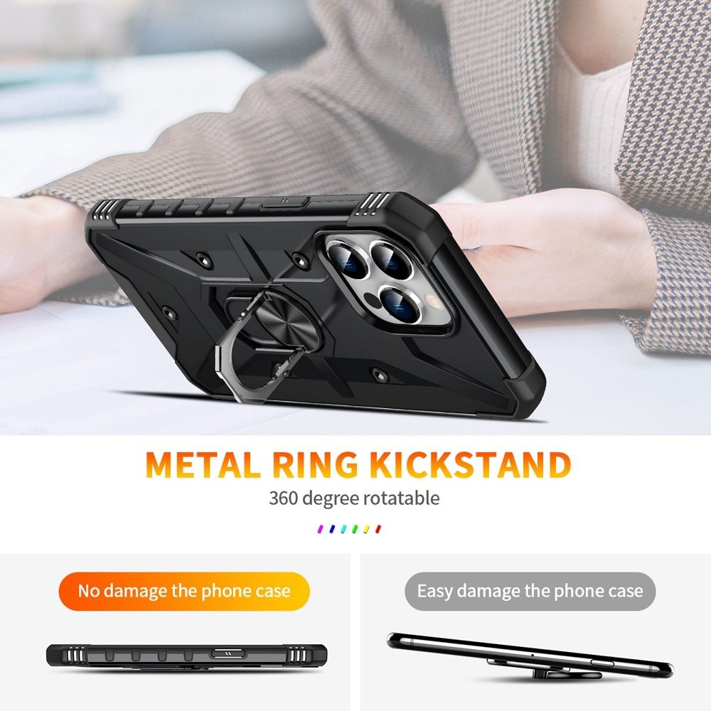 iPhone 15 Pro Max Case with Metal Ring Holder - Black