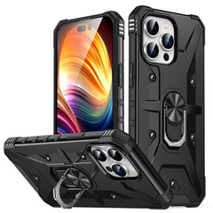 iPhone 15 Pro Max Case with Metal Ring Holder - Black