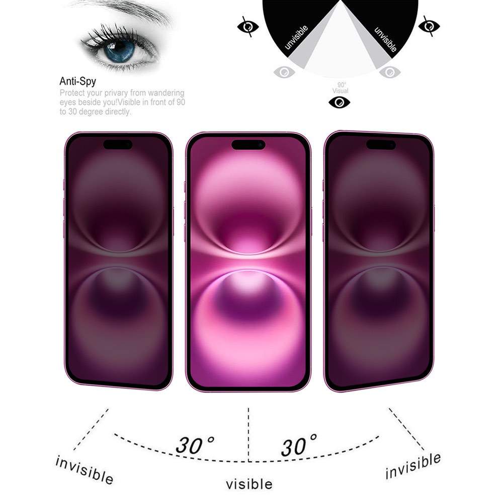 iPhone 16 Plus Anti-Spy Tempered Glass Film - Full Cover HD Privacy Screen
