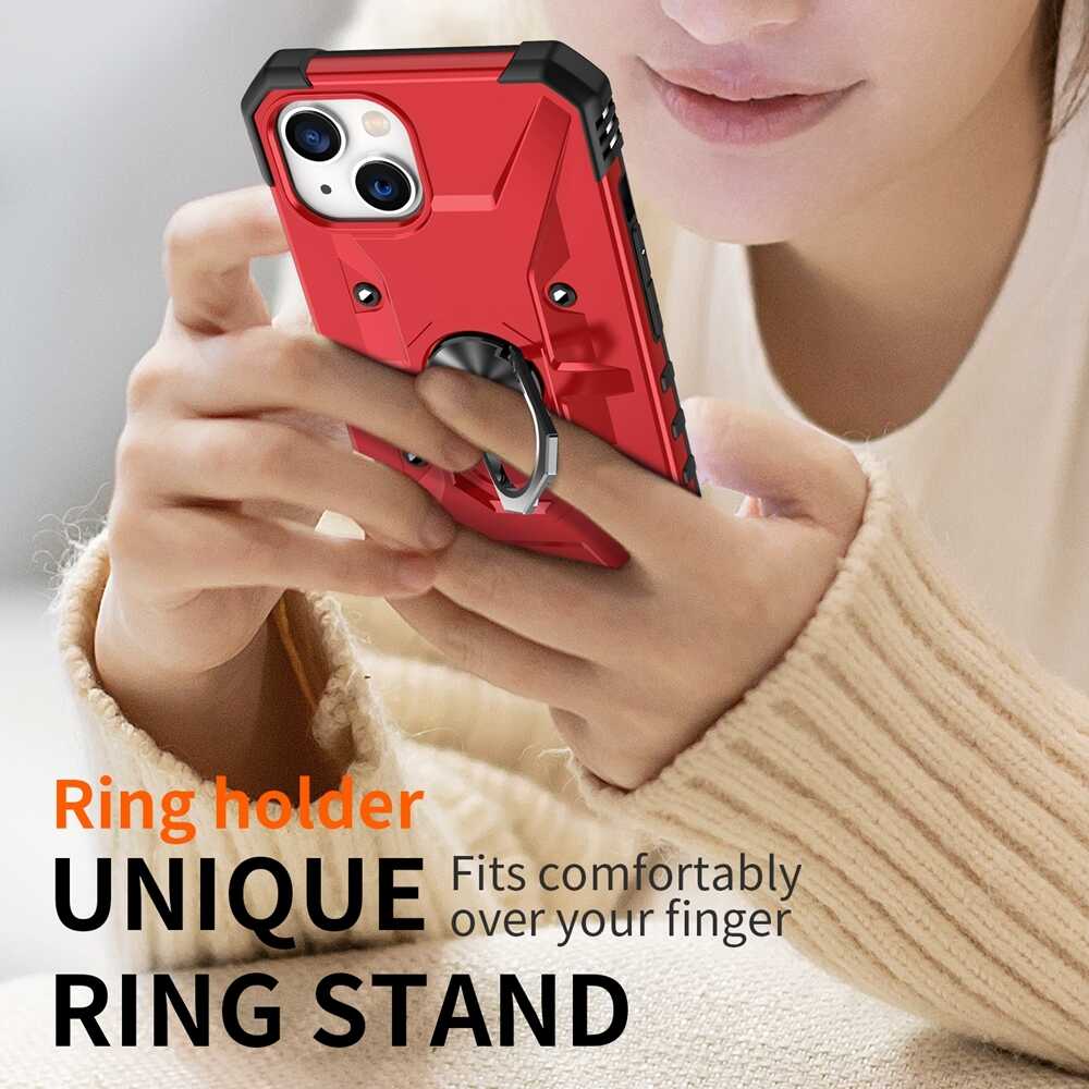 iPhone 15 Plus Case Back Metal Ring Holder - Red