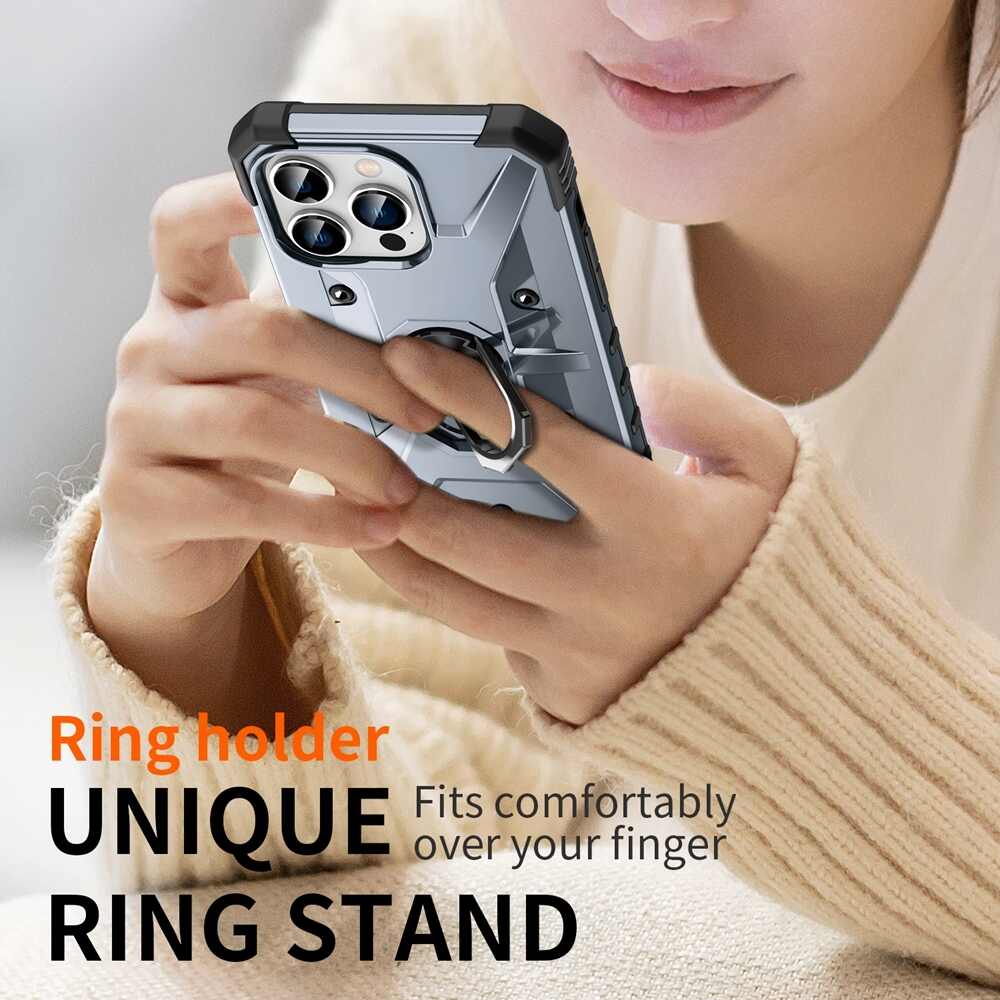 iPhone 15 Pro Max Case Metal Ring Holder - Grey