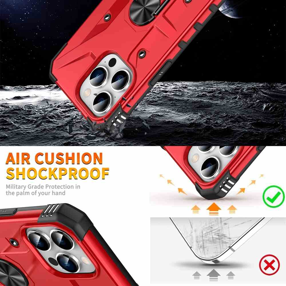 iPhone 15 Pro Case Protective Metal Ring Holder - Red