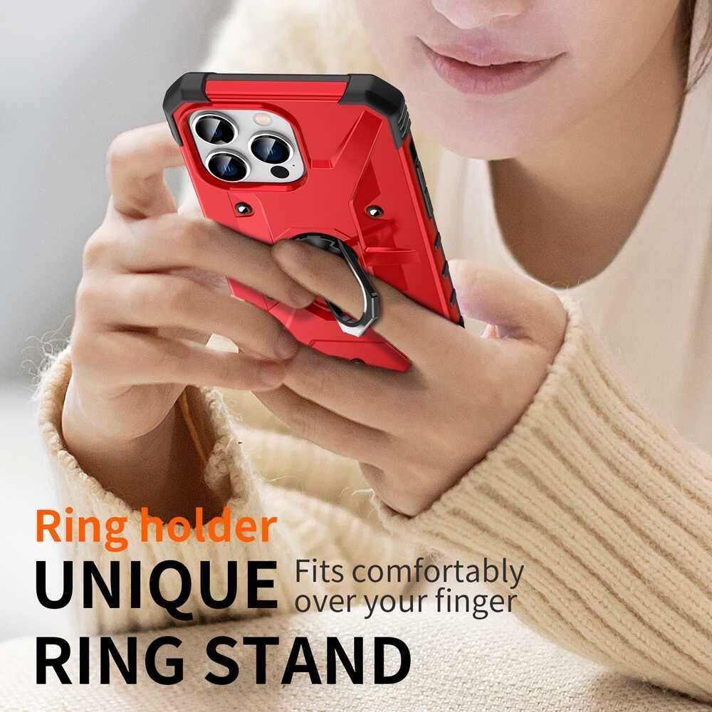 iPhone 15 Pro Case Protective Metal Ring Holder - Red